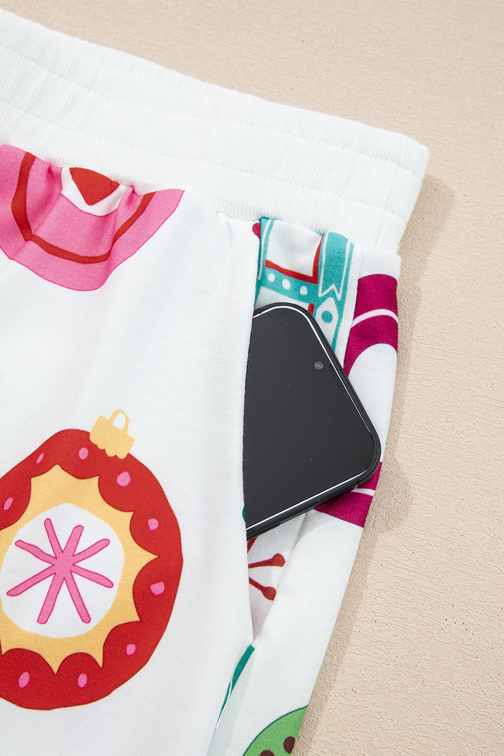 White Plus Size Christmas Ho Ho Ho Print Long Sleeve Top and Shorts Pajama Set-Plus Size Matching Sets-[Adult]-[Female]-2022 Online Blue Zone Planet