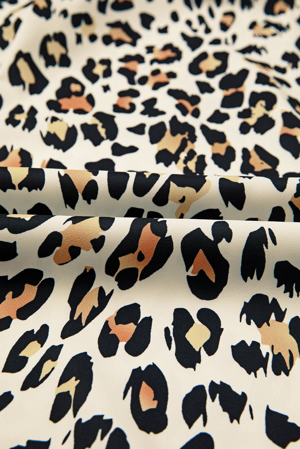 Khaki Leopard Color Block Contrast Striped V Neck Half Sleeve Loose Fit Blouse-Tops/Blouses & Shirts-[Adult]-[Female]-2022 Online Blue Zone Planet