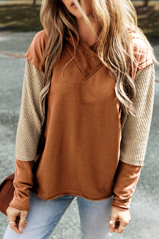 Chestnut Contrast Sleeves Patchwork Colorblock Hoodie-Sale (50% OFF)/30% OFF-[Adult]-[Female]-Chestnut-S-2022 Online Blue Zone Planet