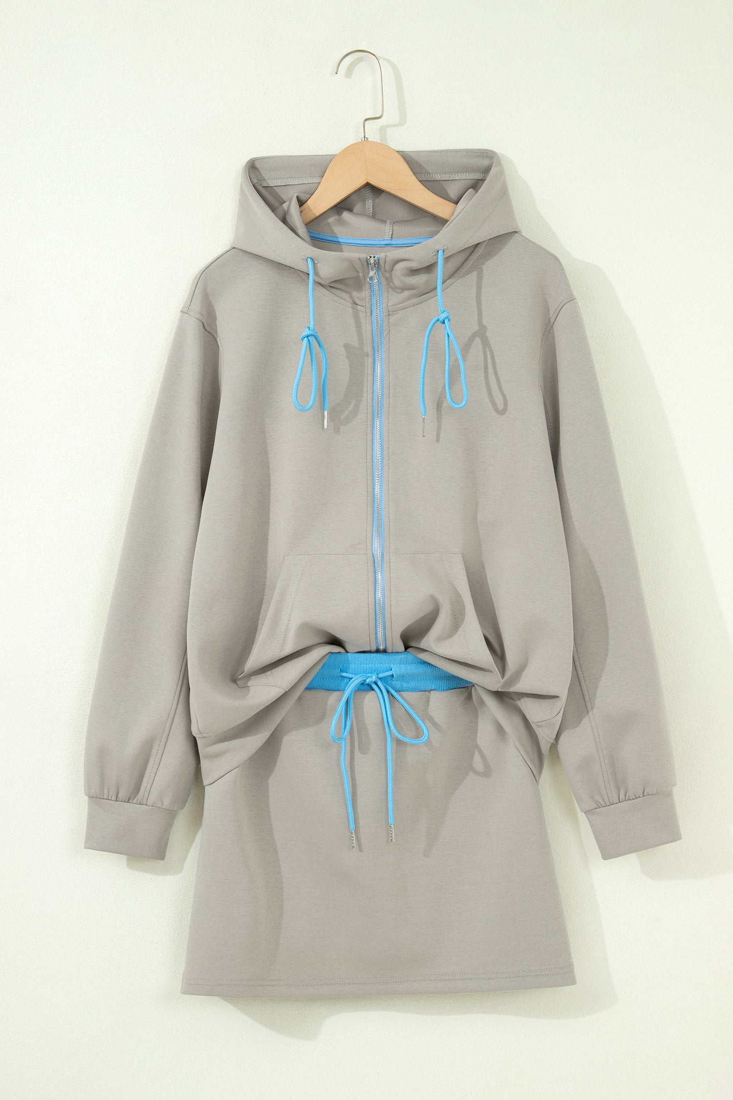 Smoke Green Contrast Trim Zip Up Sporty Jacket Drawstring Mini Skort 2pcs Set-Tops / Dresses-[Adult]-[Female]-2022 Online Blue Zone Planet