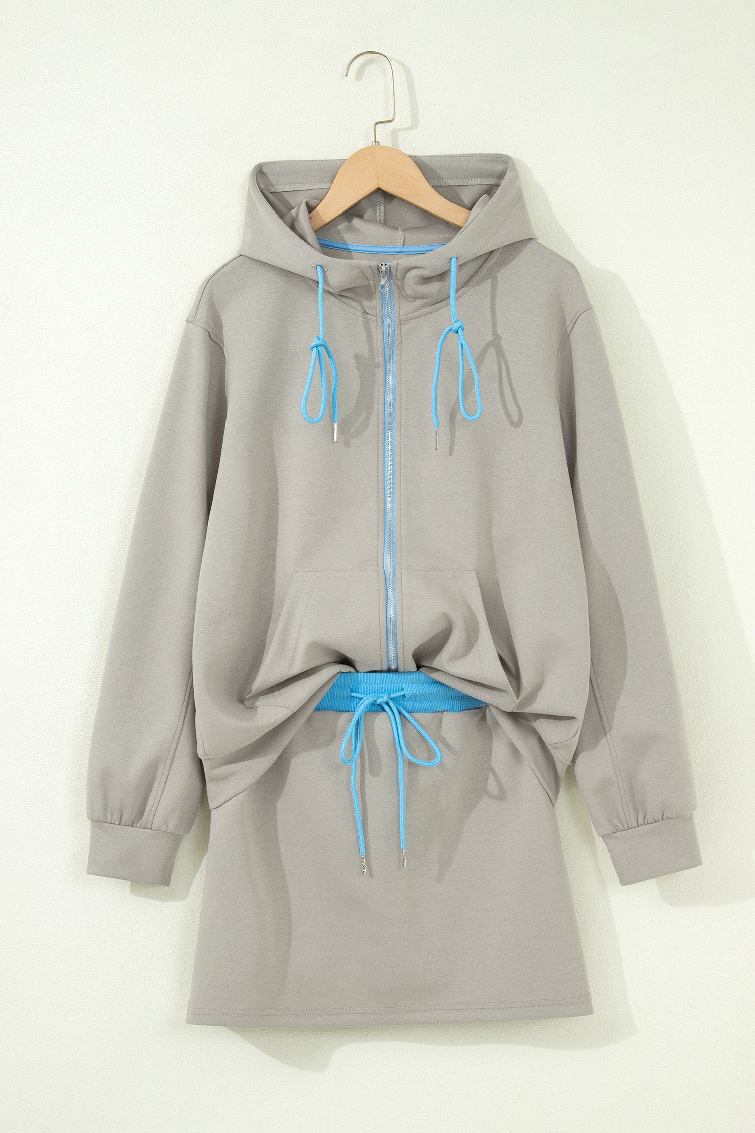 Smoke Green Contrast Trim Zip Up Sporty Jacket Drawstring Mini Skort 2pcs Set-Tops / Dresses-[Adult]-[Female]-2022 Online Blue Zone Planet