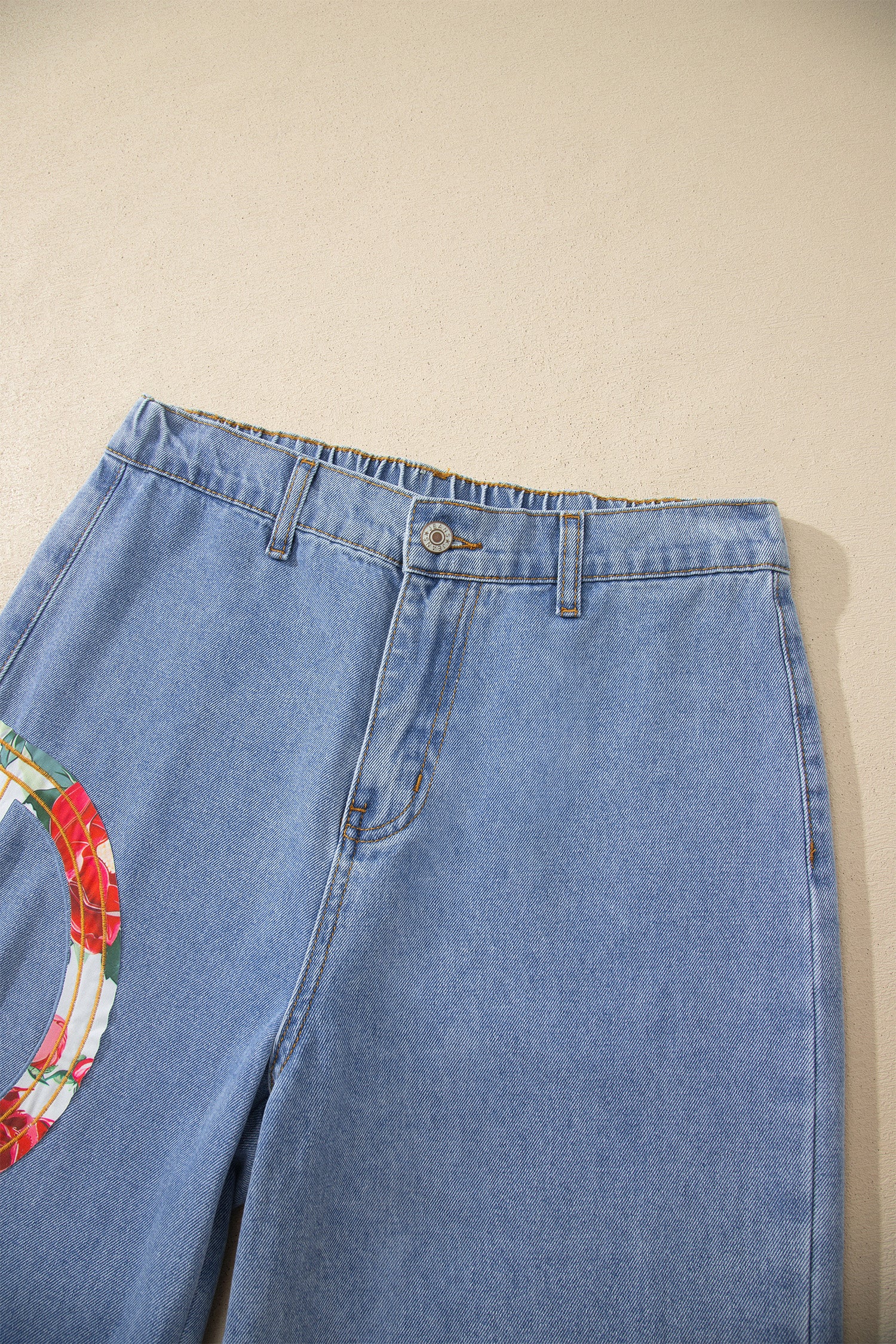 Myosotis Floral Peace Sign Embroidered Patch Wide Leg Jeans-Bottoms/Jeans-[Adult]-[Female]-2022 Online Blue Zone Planet