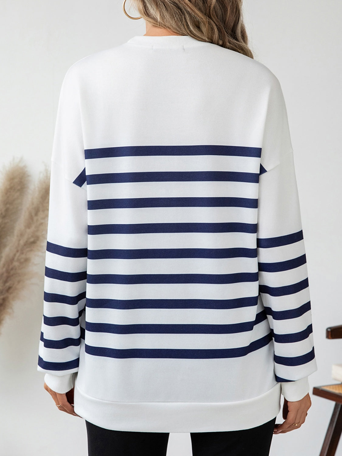 Blue Zone Planet | Striped Round Neck Long Sleeve T-Shirt-TOPS / DRESSES-[Adult]-[Female]-2022 Online Blue Zone Planet