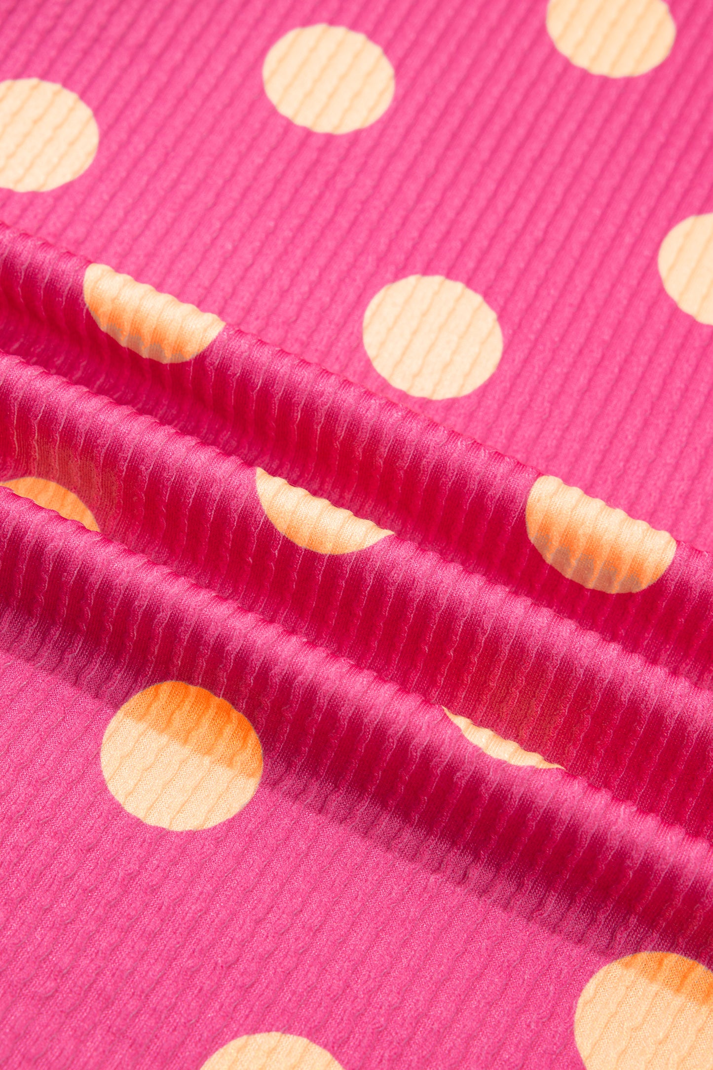 Pink Polka Dot Round Neck Drop Shoulder Patch Pocket Jacquard Texture Top-Tops/Tops & Tees-[Adult]-[Female]-2022 Online Blue Zone Planet