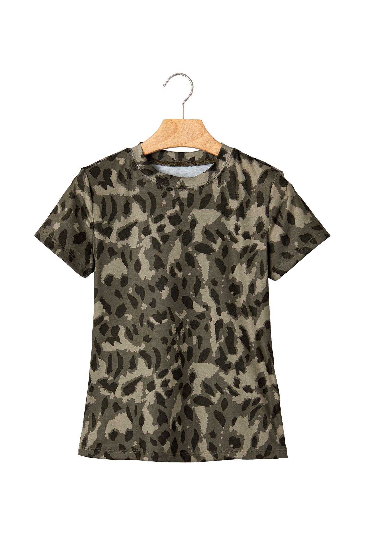 Brown Retro Leopard Print Mock Neck Slim Tee-Tops/Tops & Tees-[Adult]-[Female]-2022 Online Blue Zone Planet