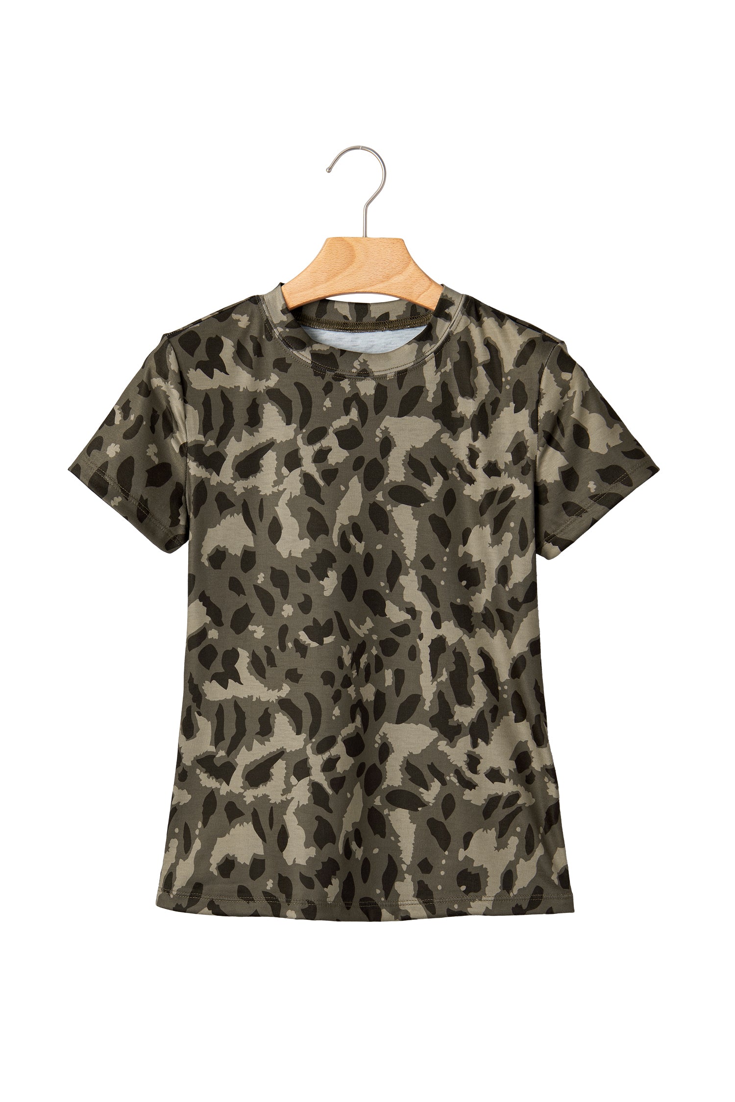 Brown Retro Leopard Print Mock Neck Slim Tee-Tops/Tops & Tees-[Adult]-[Female]-2022 Online Blue Zone Planet