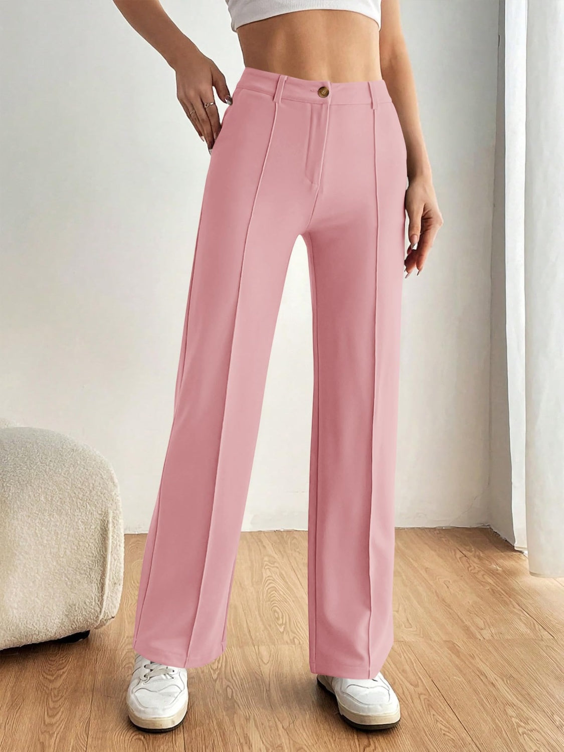 High Waist Wide Leg Pants-BOTTOMS SIZES SMALL MEDIUM LARGE-[Adult]-[Female]-2022 Online Blue Zone Planet