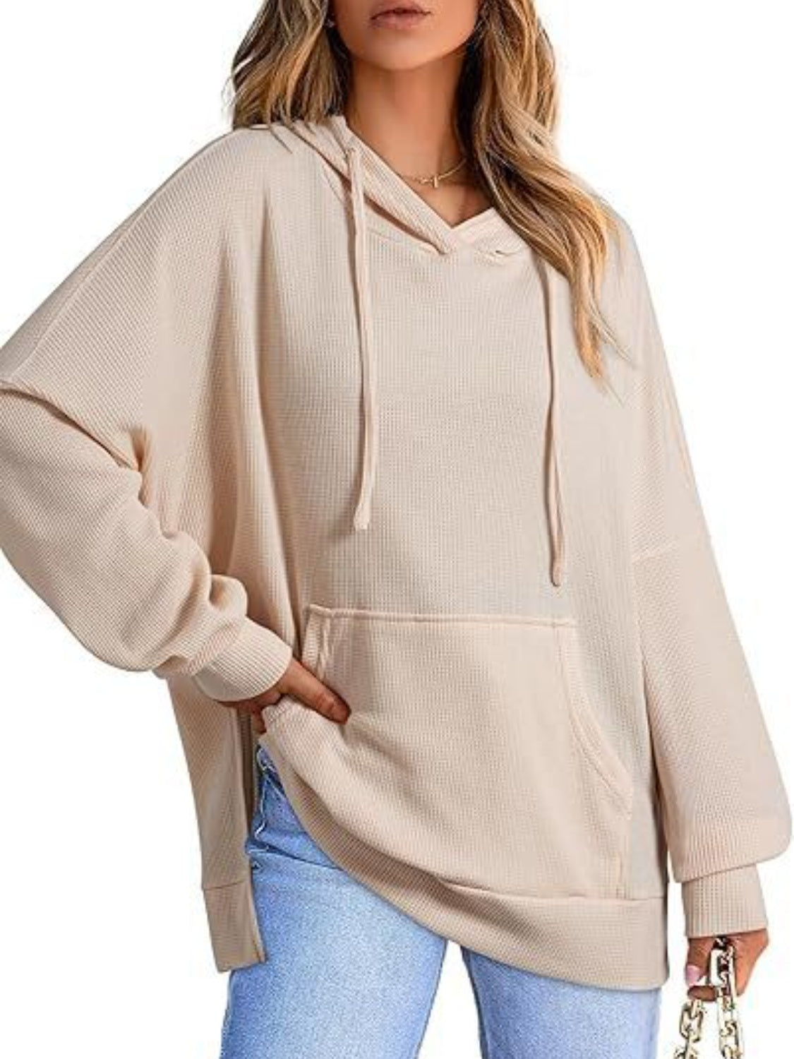 Drawstring Slit Long Sleeve Hoodie-TOPS / DRESSES-[Adult]-[Female]-2022 Online Blue Zone Planet