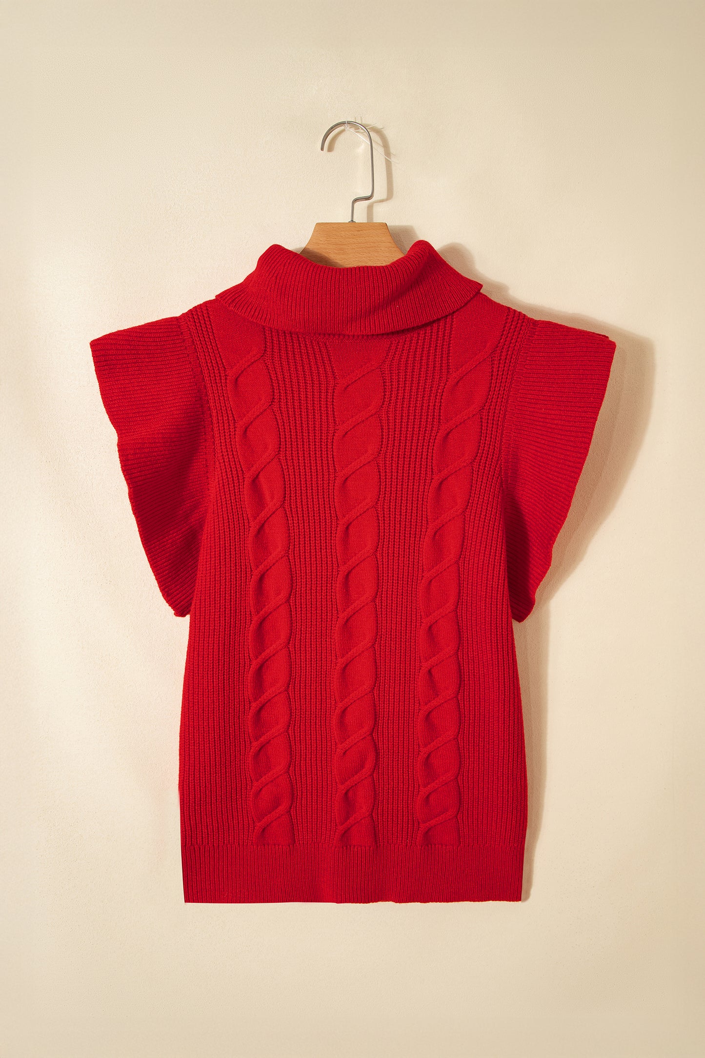 Jet Stream Cable Knit Turtleneck Ruffled Short Sleeve Sweater-Sweaters & Cardigans/Short Sleeve Sweaters-[Adult]-[Female]-2022 Online Blue Zone Planet