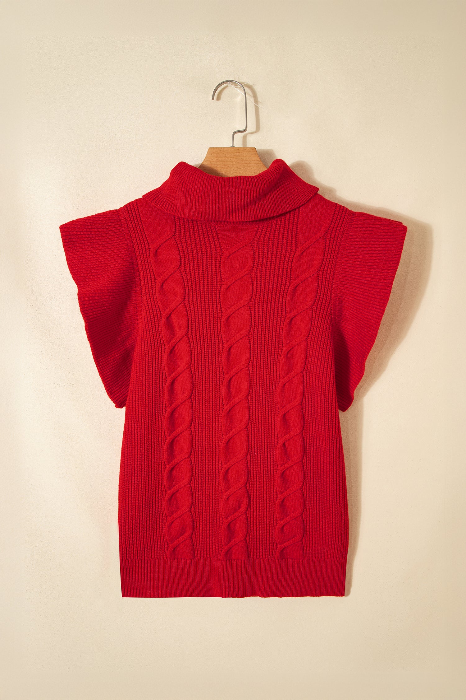 Jet Stream Cable Knit Turtleneck Ruffled Short Sleeve Sweater-Sweaters & Cardigans/Short Sleeve Sweaters-[Adult]-[Female]-2022 Online Blue Zone Planet