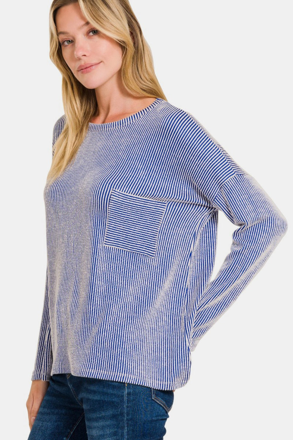 Zenana Ribbed Striped Long Sleeve T-Shirt-TOPS / DRESSES-[Adult]-[Female]-2022 Online Blue Zone Planet