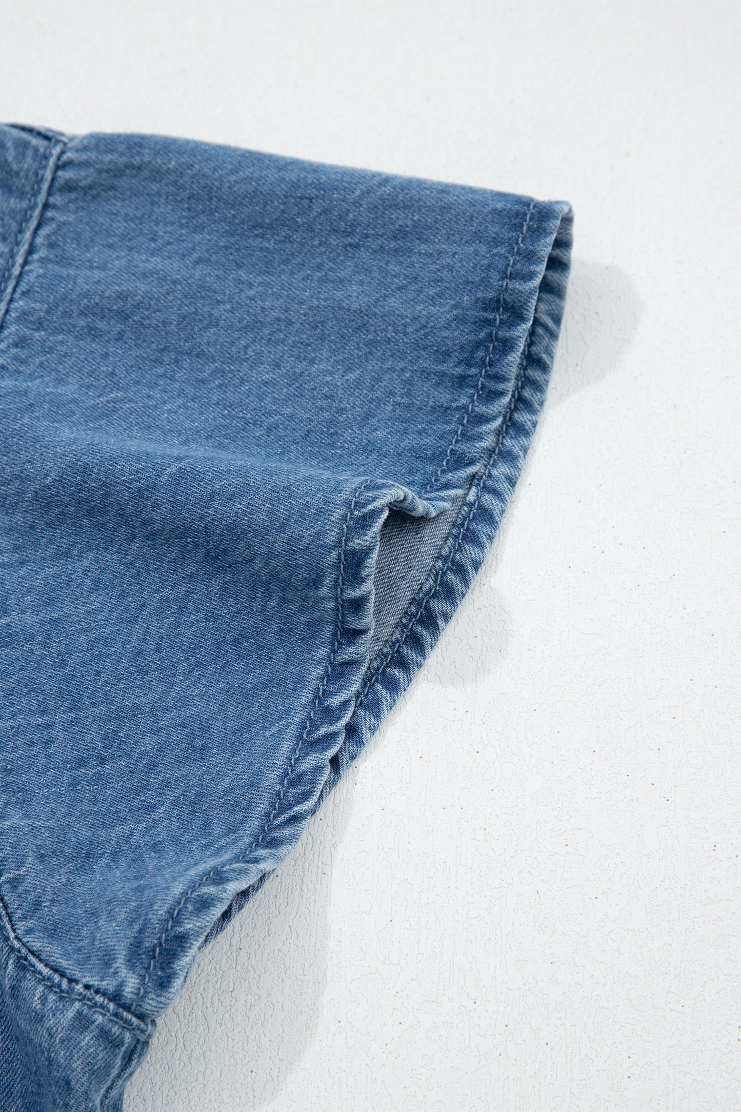 Dusk Blue Ruffled Short Sleeve Denim Shirt-Tops/Blouses & Shirts-[Adult]-[Female]-2022 Online Blue Zone Planet