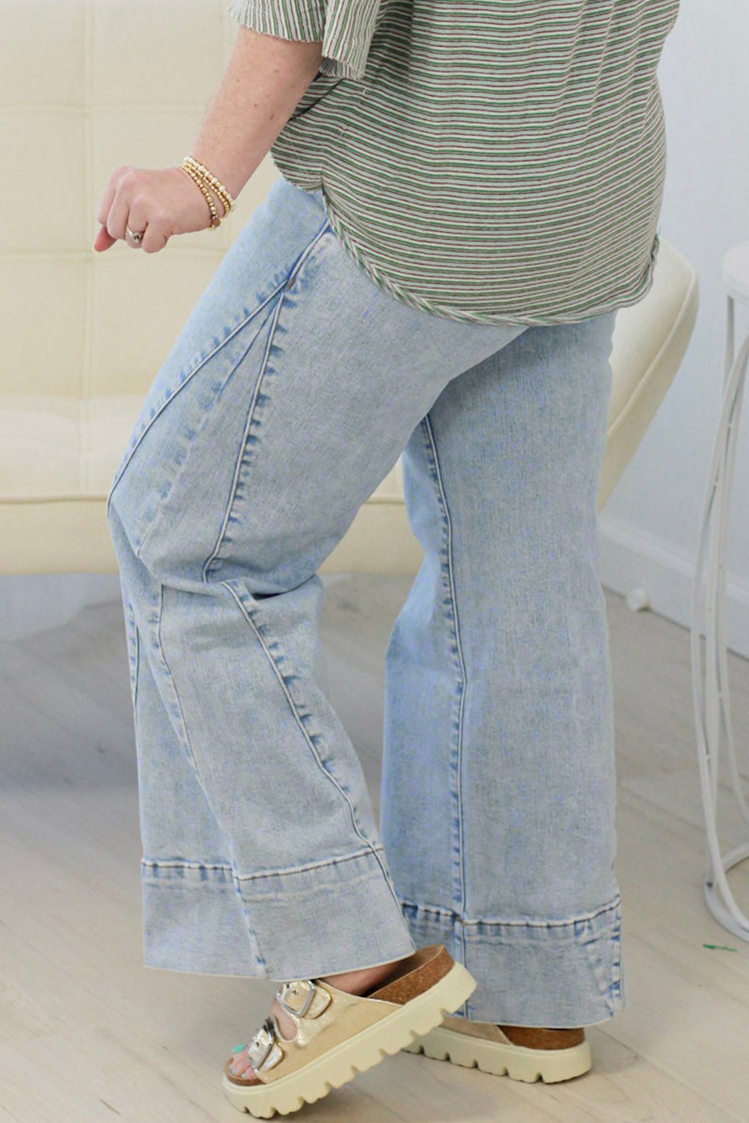 Beau Blue Solid Paneling Loose Fit Plus Size Jeans-Plus Size/Plus Size Bottoms-[Adult]-[Female]-2022 Online Blue Zone Planet
