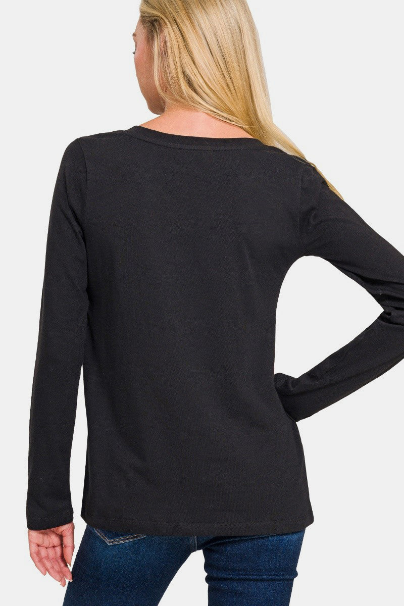 Blue Zone Planet | Zenana Full Size V-Neck Long Sleeve T-Shirt-TOPS / DRESSES-[Adult]-[Female]-2022 Online Blue Zone Planet