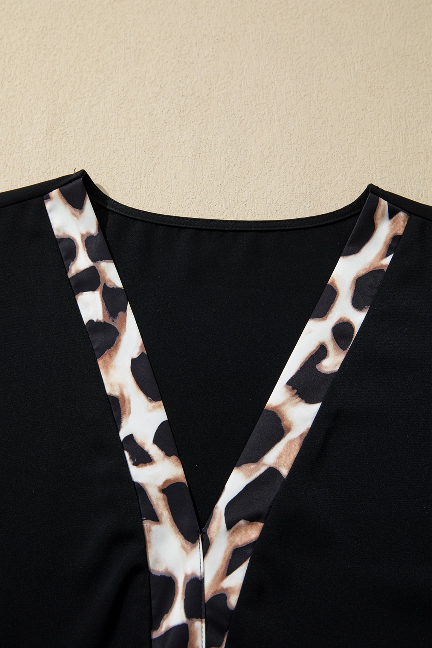 Black Plus Size Leopard Patchwork V Neck 3/4 Sleeve Ruffle Hem Mini Dress-TOPS / DRESSES-[Adult]-[Female]-2022 Online Blue Zone Planet