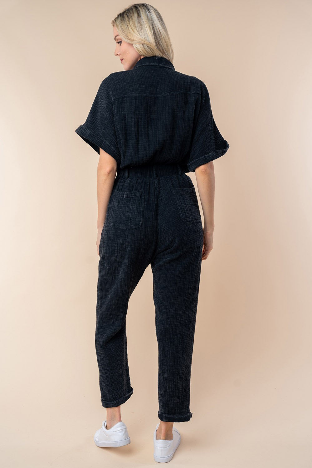 Blue Zone Planet | White Birch Texture Short Sleeve Jumpsuit-TOPS / DRESSES-[Adult]-[Female]-2022 Online Blue Zone Planet