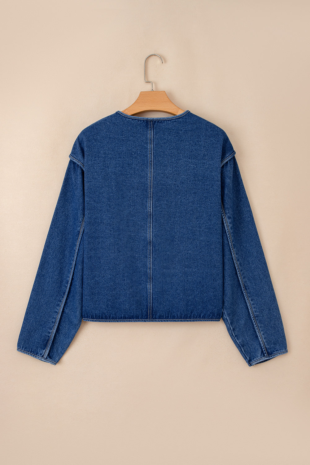 Sail Blue Vintage Fastening Big Patched Pockets Straight Cut Deep Wash Denim Jacket-Outerwear/Denim jackets-[Adult]-[Female]-2022 Online Blue Zone Planet