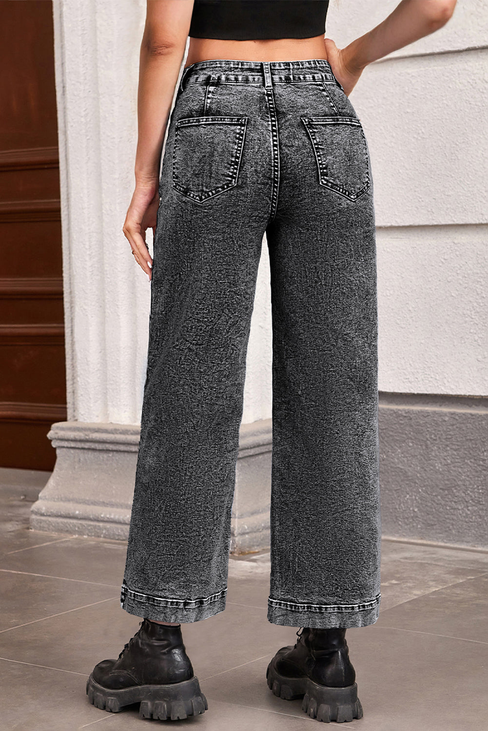Blue Chic Patch Pocket Straight Leg Loose Jeans-Bottoms/Jeans-[Adult]-[Female]-2022 Online Blue Zone Planet