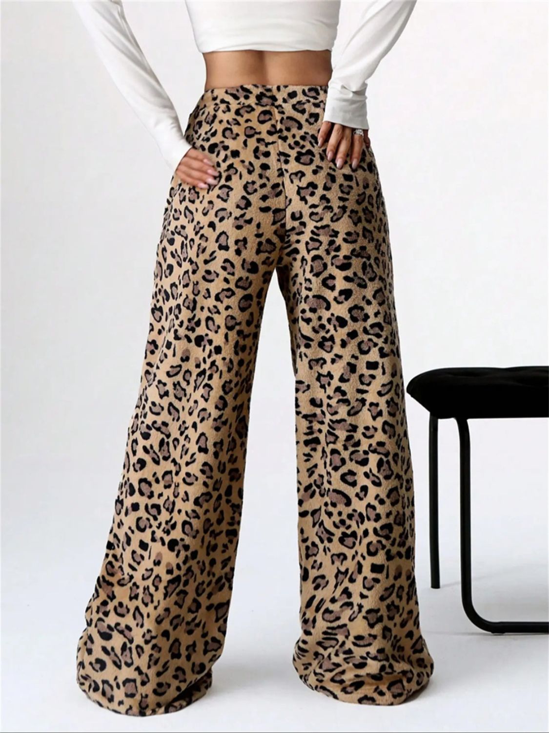 Blue Zone Planet | Leopard Wide Leg Plush Pants-BOTTOMS SIZES SMALL MEDIUM LARGE-[Adult]-[Female]-2022 Online Blue Zone Planet