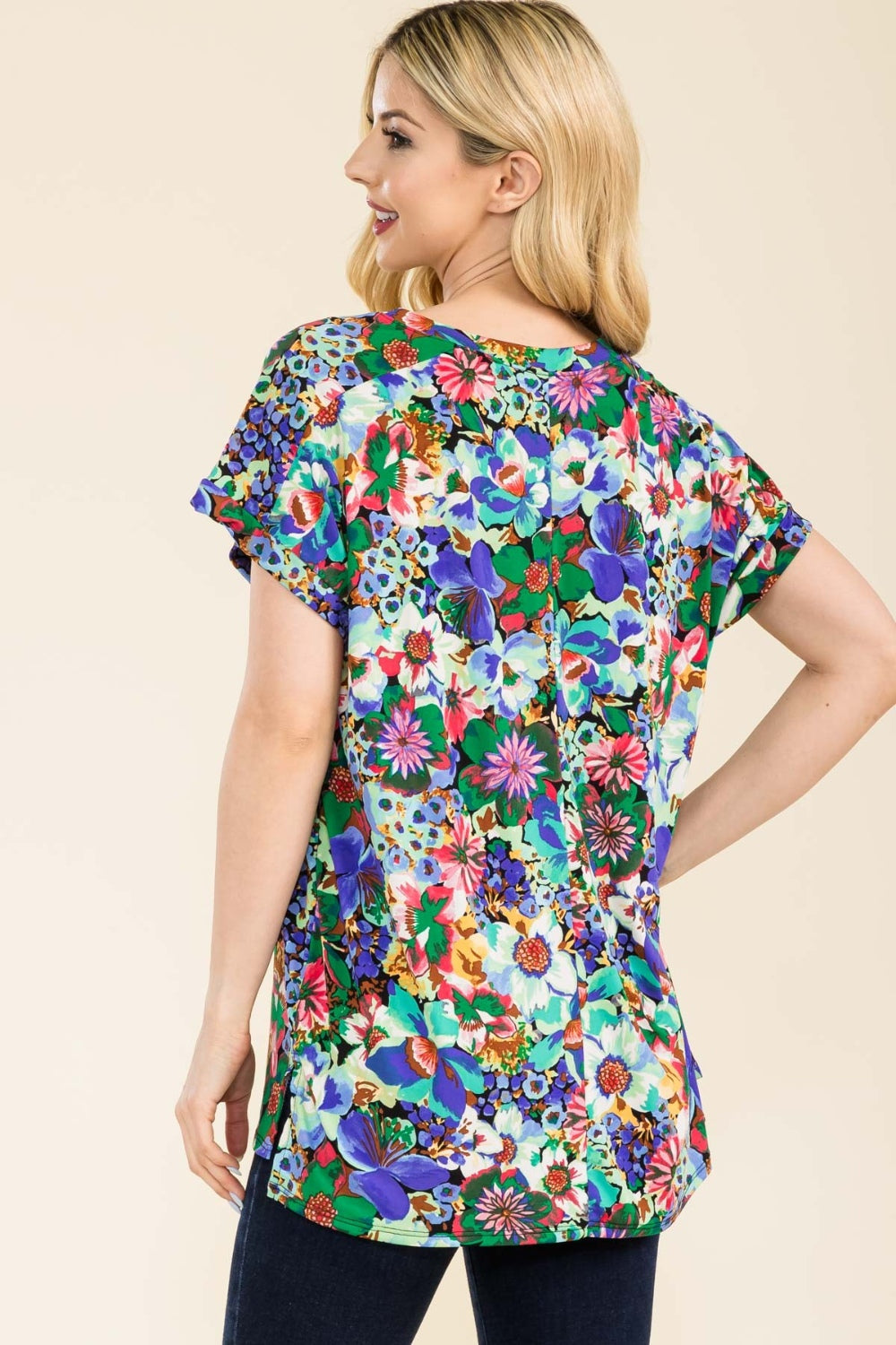 Celeste Full Size Round Neck Short Sleeve Floral T-Shirt-TOPS / DRESSES-[Adult]-[Female]-2022 Online Blue Zone Planet