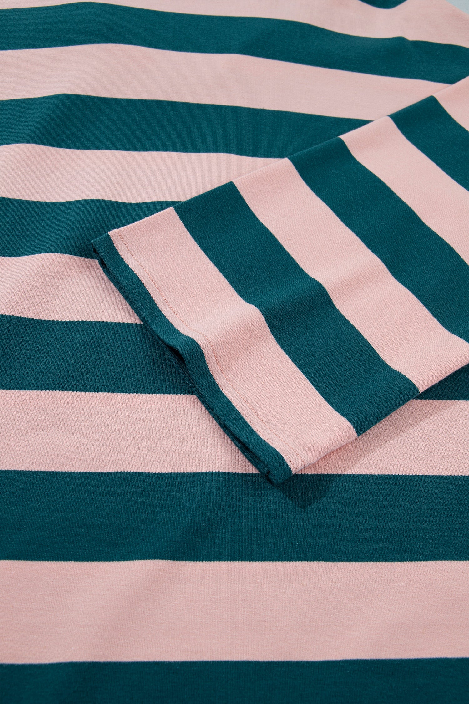 Green Stripe Quarter-Zip Metal Zipper Cover Stitch Hem Top-Tops/Long Sleeve Tops-[Adult]-[Female]-2022 Online Blue Zone Planet