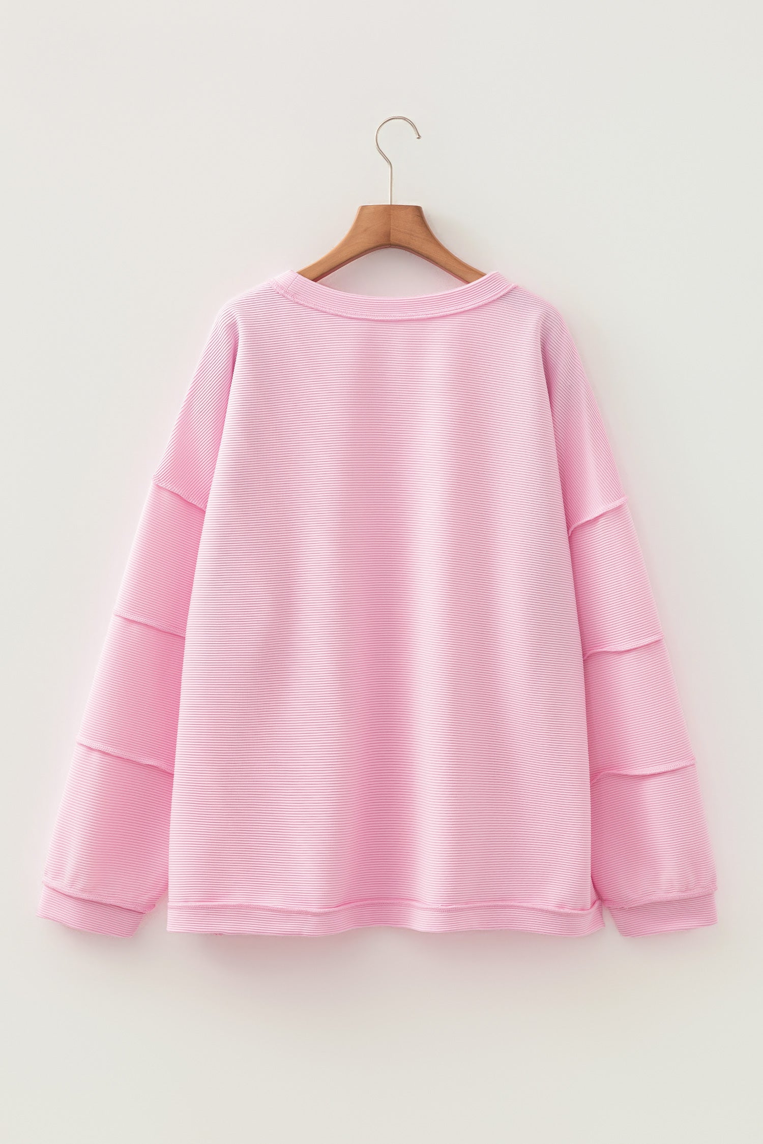 Pink Drop Shoulder Long Sleeve Plus Size Ribbed Top-Plus Size/Plus Size Tops/Plus Size Long Sleeve Tops-[Adult]-[Female]-2022 Online Blue Zone Planet