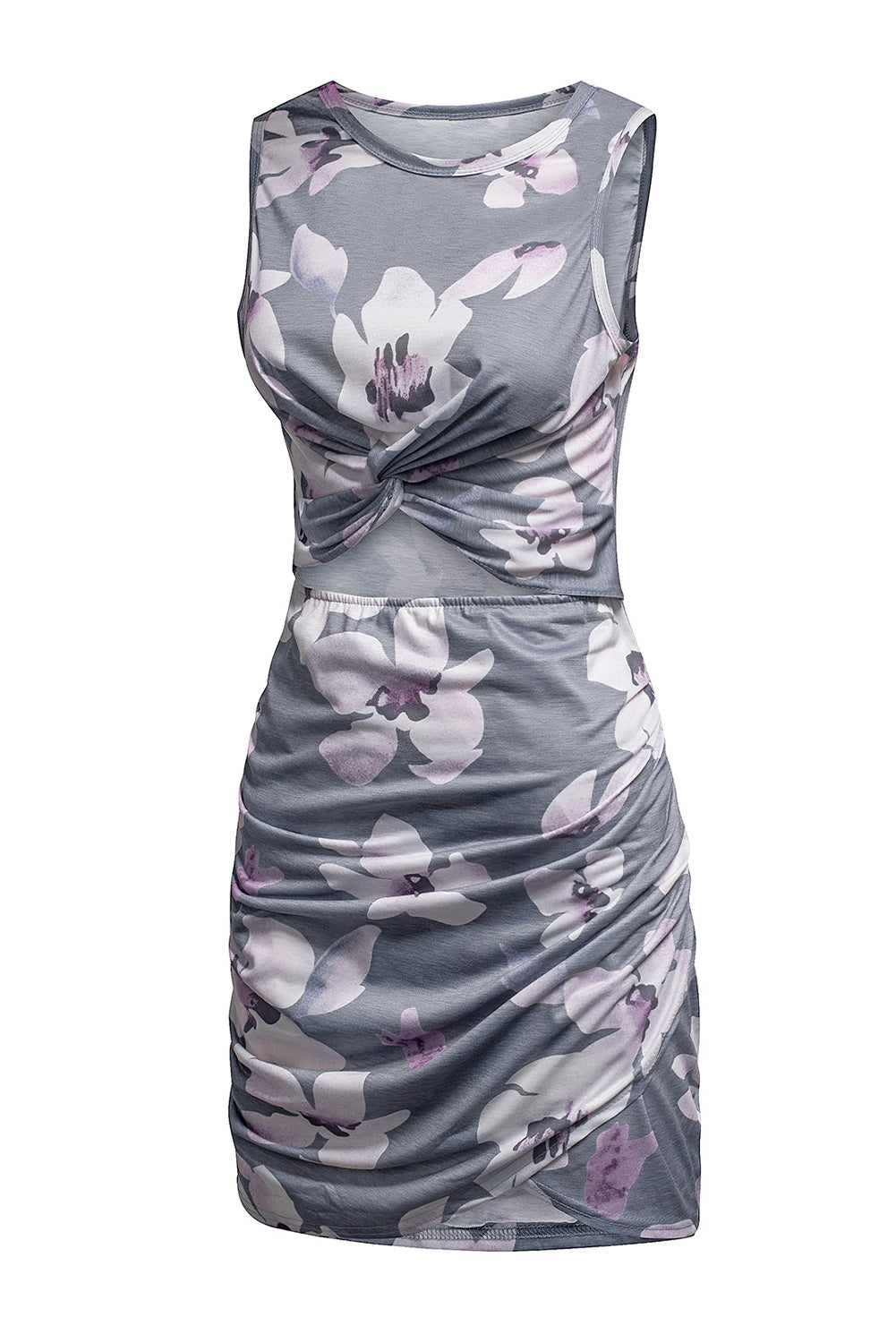 Blue Zone Planet | Floral Print Hollow Out Wrap Tie Mini Dress-TOPS / DRESSES-[Adult]-[Female]-2022 Online Blue Zone Planet