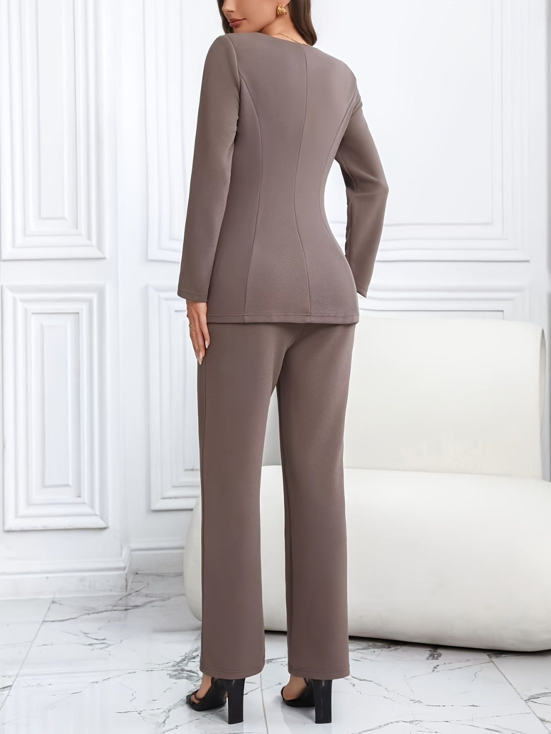 Blue Zone Planet | Square Neck Button Up Blazer and Pants Set-TOPS / DRESSES-[Adult]-[Female]-2022 Online Blue Zone Planet