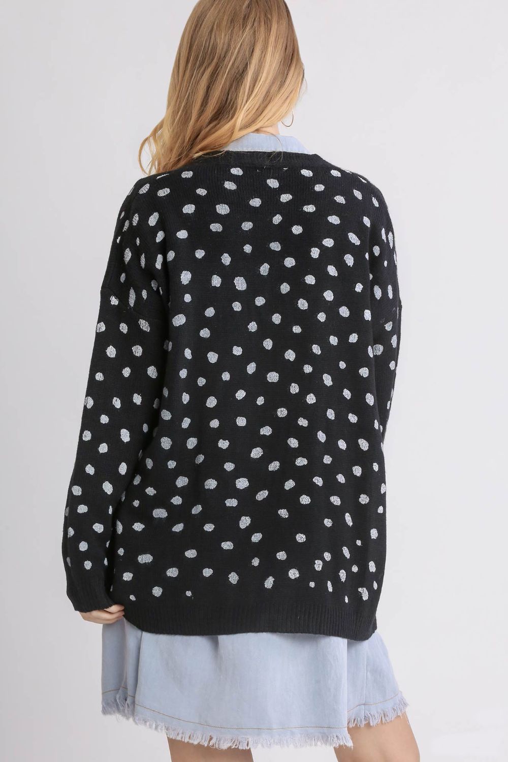 Umgee Polka Dot Open Front Drop Shoulder Cardigan-TOPS / DRESSES-[Adult]-[Female]-2022 Online Blue Zone Planet