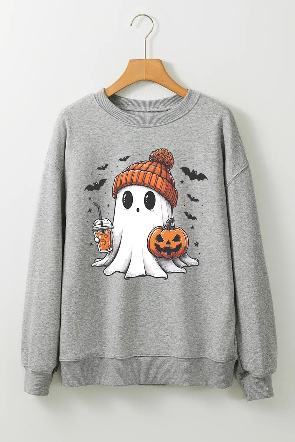 Ghost Round Neck Long Sleeve Sweatshirt-TOPS / DRESSES-[Adult]-[Female]-2022 Online Blue Zone Planet