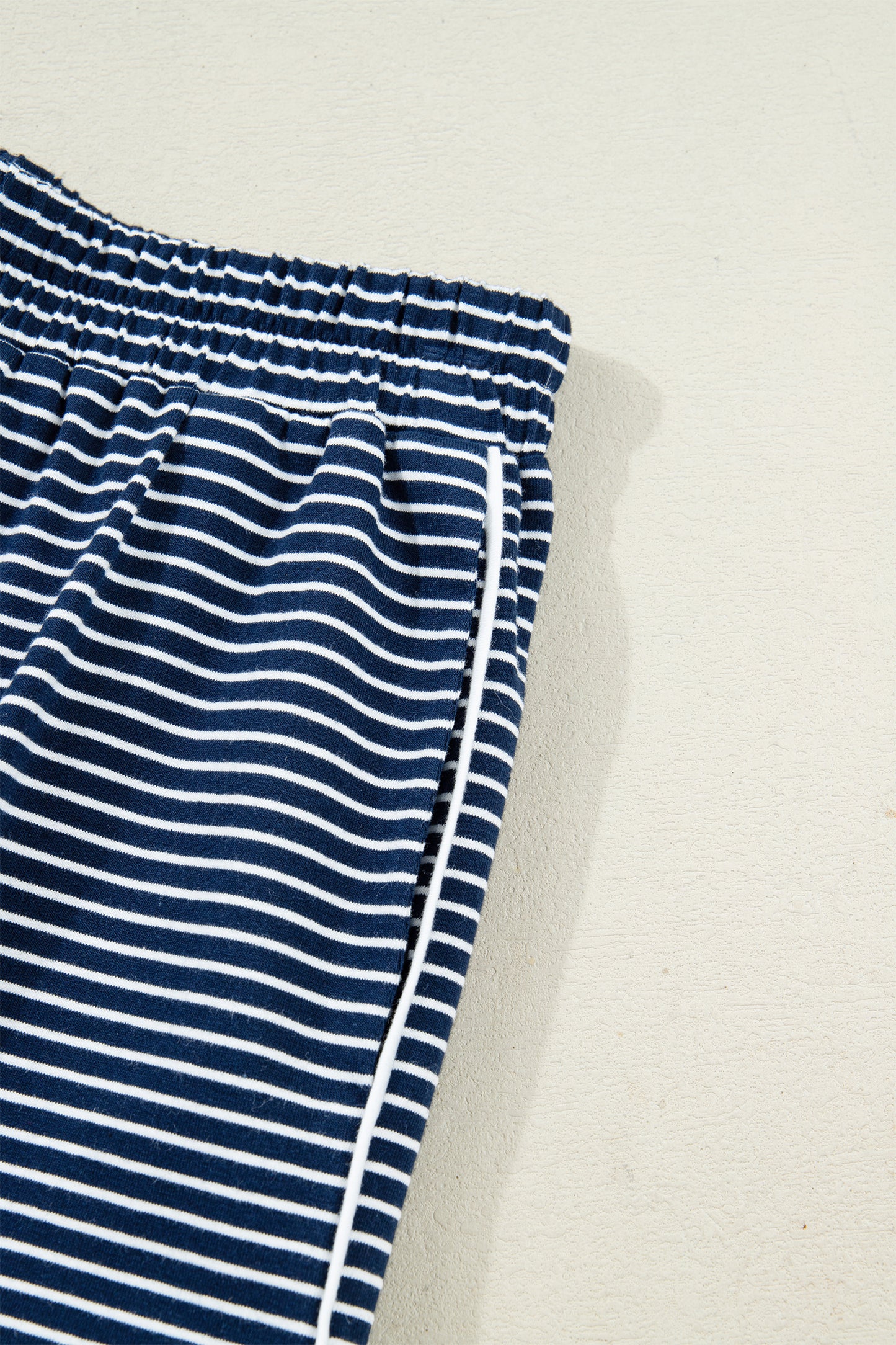 Blue Stripe Drop Shoulder Round Neck Long Sleeve Tee and Buttoned Shorts 2pcs Lounge Set-Loungewear & Sleepwear/Loungewear-[Adult]-[Female]-2022 Online Blue Zone Planet