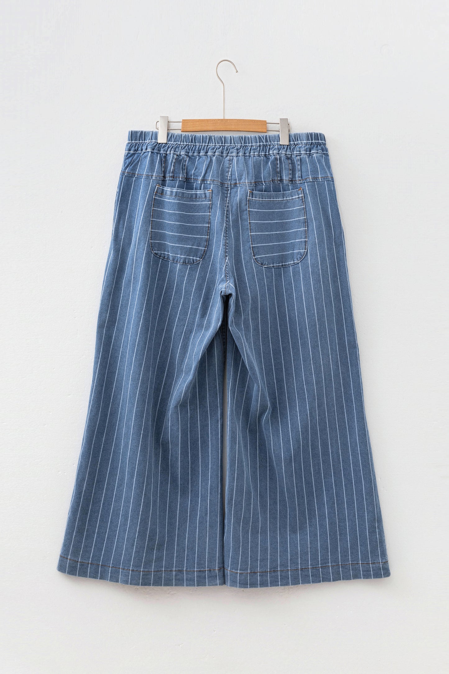 Sky Blue Stripe Plus Size Buttoned Loose Wide Leg Denim Pants-Plus Size/Plus Size Bottoms-[Adult]-[Female]-2022 Online Blue Zone Planet