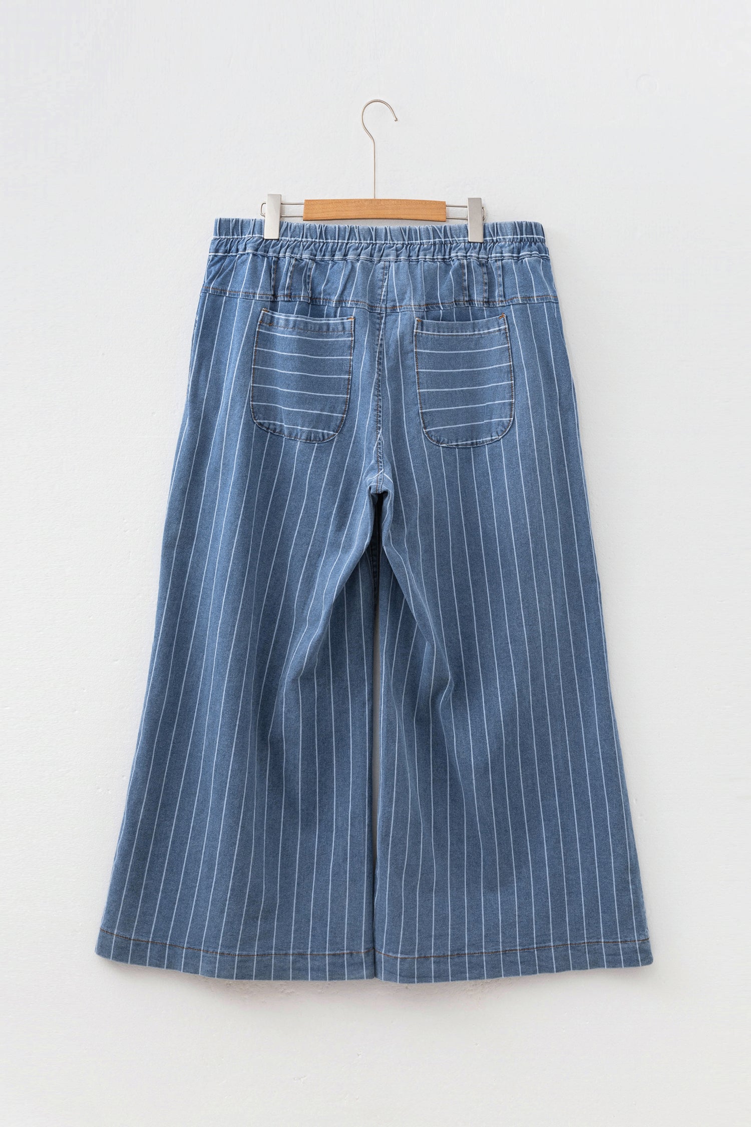 Sky Blue Stripe Plus Size Buttoned Loose Wide Leg Denim Pants-Plus Size/Plus Size Bottoms-[Adult]-[Female]-2022 Online Blue Zone Planet