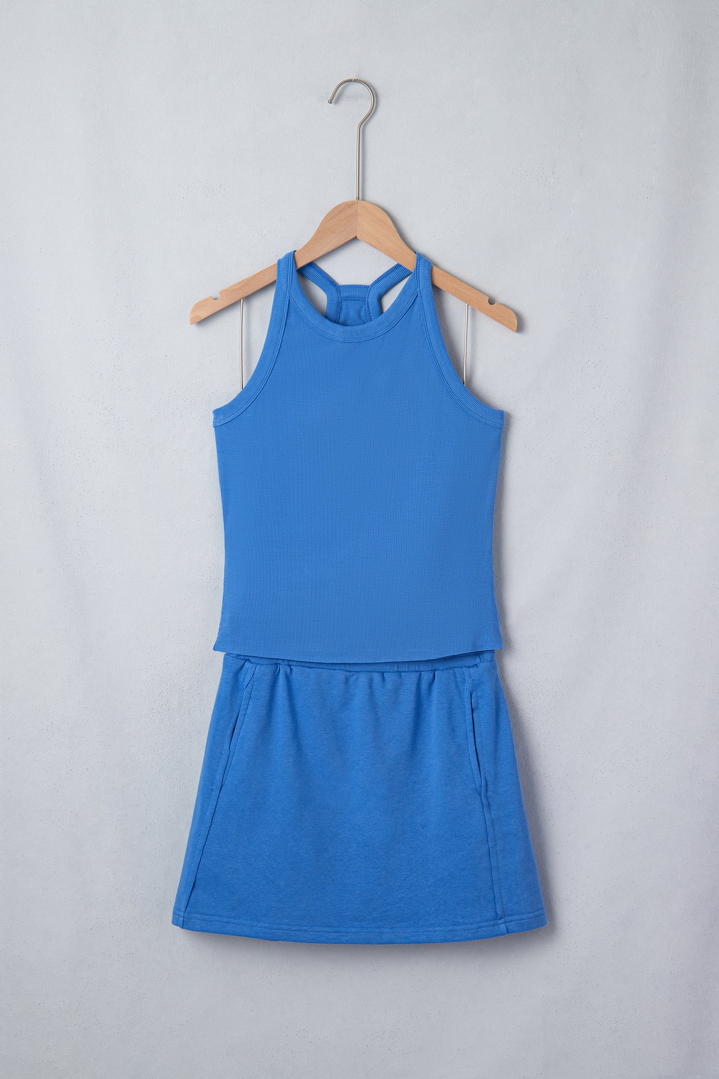 Sachet Pink Slim Tank Top Elastic Waist Mini Skort 2pcs Outfit-Two Piece Sets/Two Piece Dresses-[Adult]-[Female]-2022 Online Blue Zone Planet