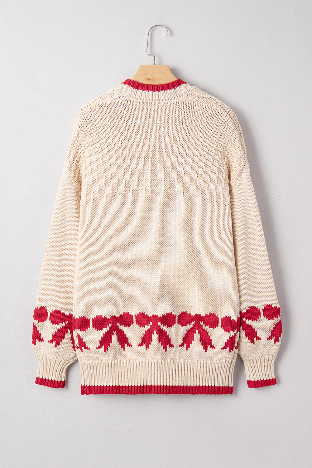 Apricot Bow Pattern Textured Open Front Baggy Cardigan-Sweaters & Cardigans/Cardigans-[Adult]-[Female]-2022 Online Blue Zone Planet