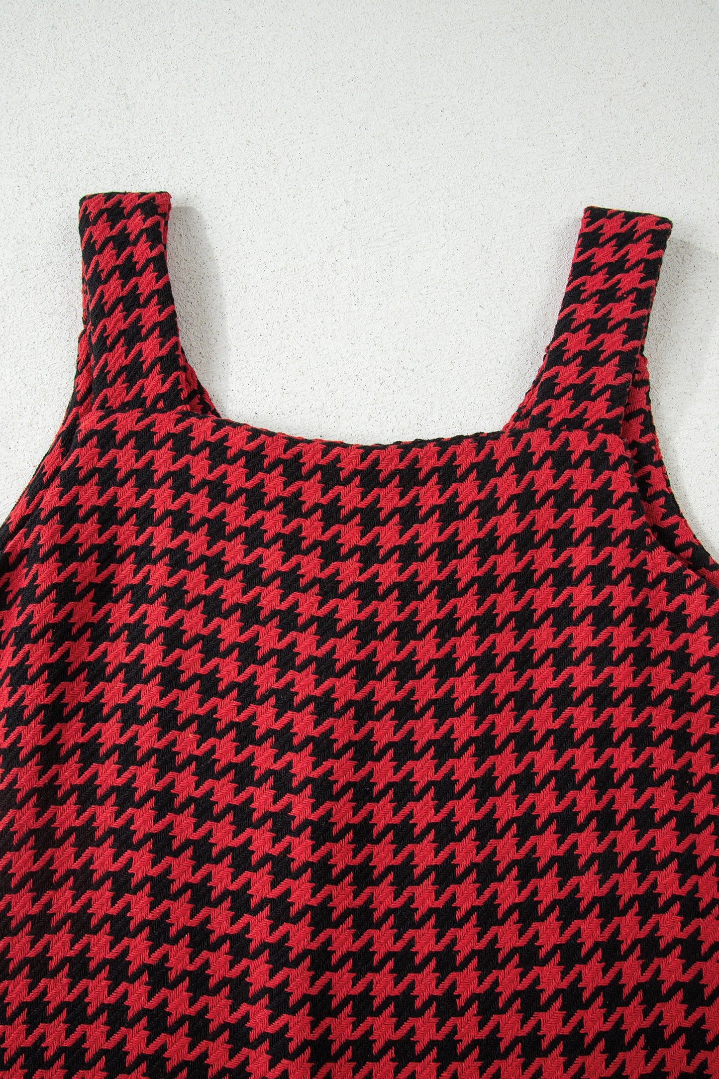 Red Houndstooth Print V Neck Sleeveless Mini Dress-TOPS / DRESSES-[Adult]-[Female]-2022 Online Blue Zone Planet