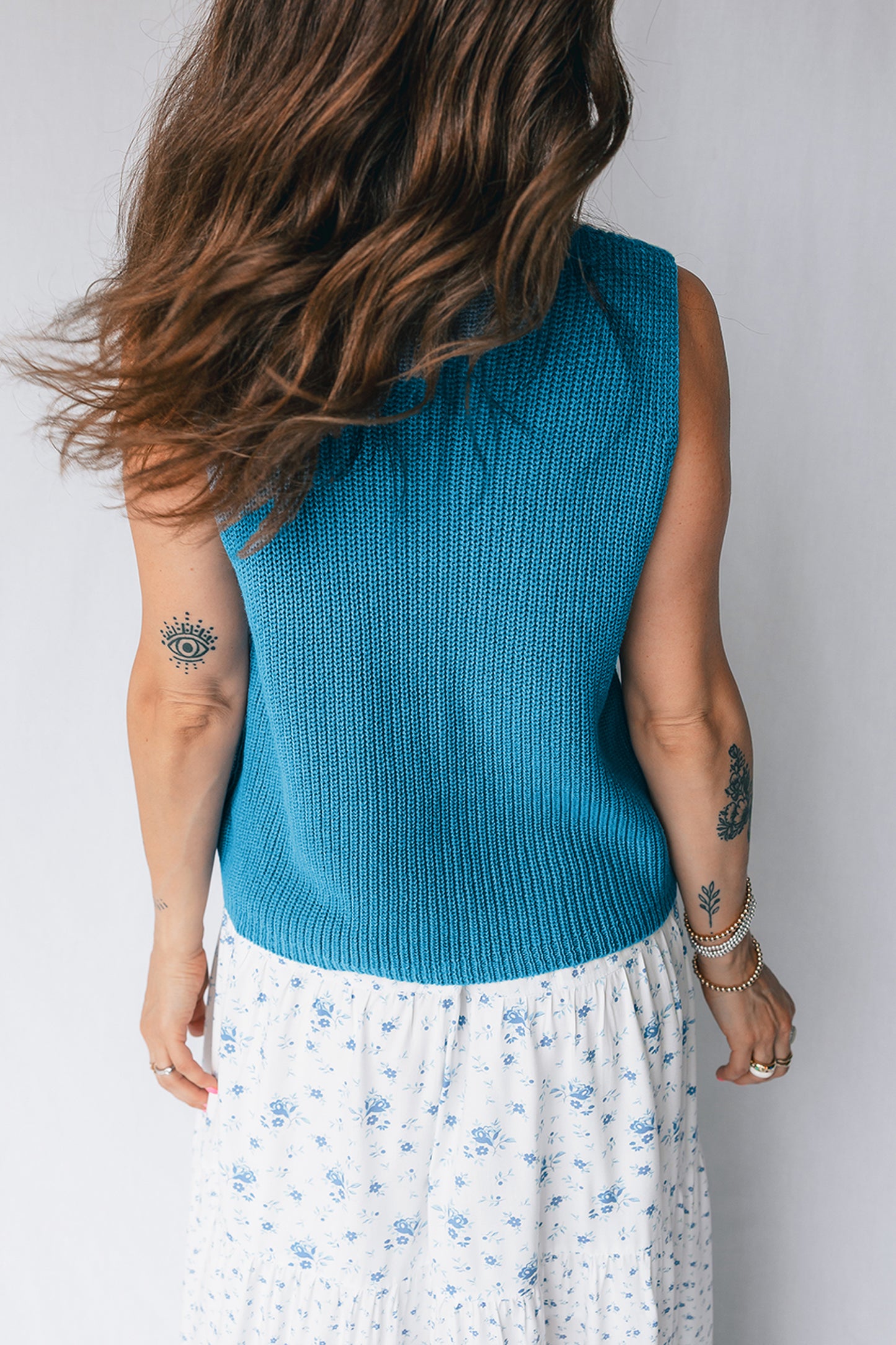 Dusk Blue Summer Script Graphic Sleeveless Sweater Vest-Sweaters & Cardigans/Sweater Vests-[Adult]-[Female]-2022 Online Blue Zone Planet