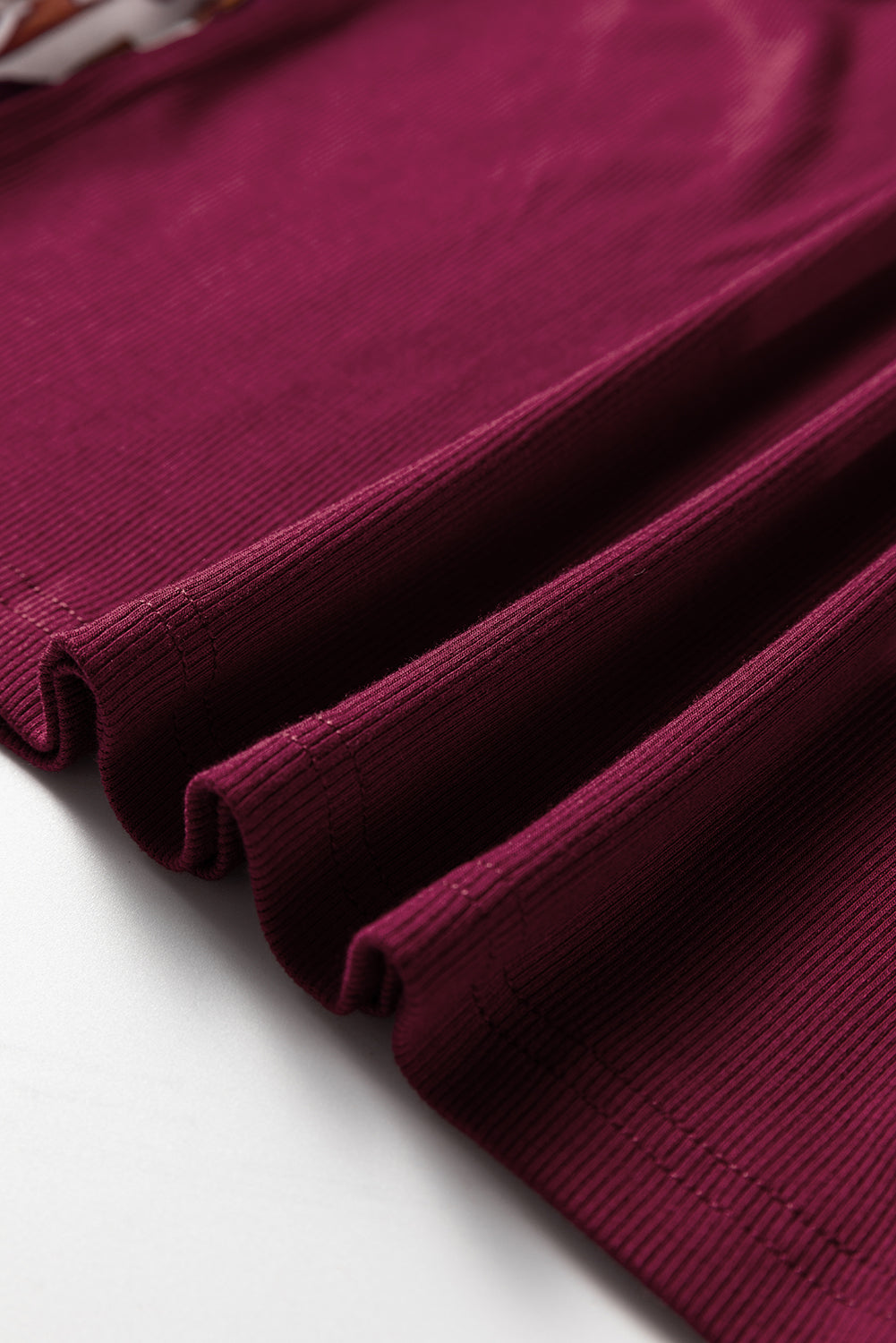 Wild Ginger Contrast Floral Sleeve Solid Ribbed Body Patchwork Long Sleeve Top-Tops/Long Sleeve Tops-[Adult]-[Female]-2022 Online Blue Zone Planet