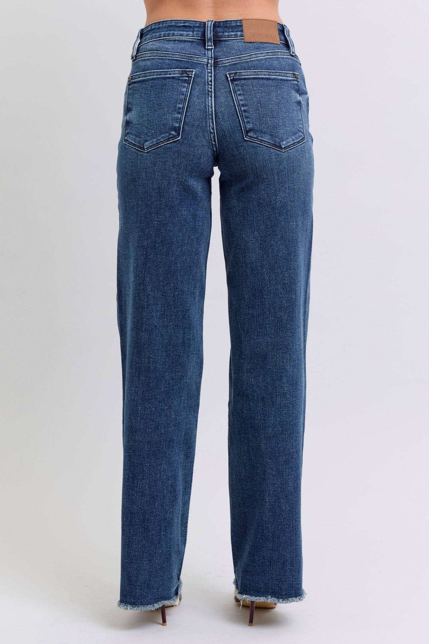 Blue Zone Planet | Judy Blue Full Size Raw Hem Mid Rise Jeans-BOTTOMS SIZES SMALL MEDIUM LARGE-[Adult]-[Female]-2022 Online Blue Zone Planet