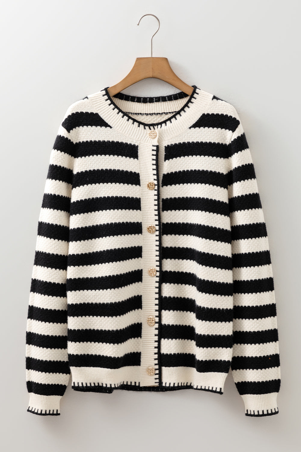 Black Stripe Chic Golden Button Cardigan Sweater-TOPS / DRESSES-[Adult]-[Female]-2022 Online Blue Zone Planet