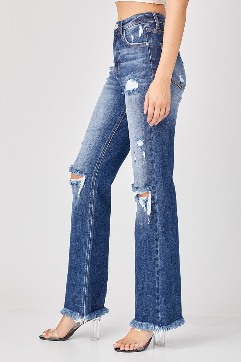 Blue Zone Planet | Risen Full Size Raw Hem Distressed Straight Jeans-TOPS / DRESSES-[Adult]-[Female]-2022 Online Blue Zone Planet