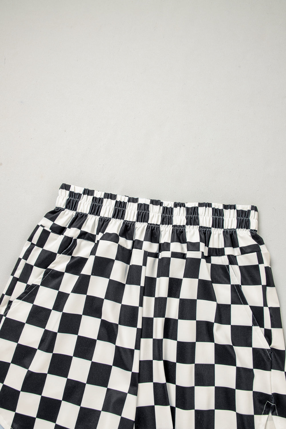 Blue Zone Planet | Black Checkered Print High Waist Casual Shorts-Bottoms/Casual Shorts-[Adult]-[Female]-2022 Online Blue Zone Planet