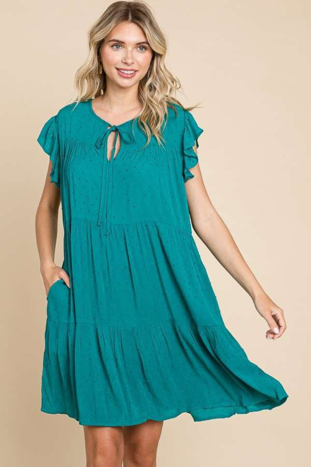 Blue Zone Planet | Culture Code Ruffle Cap Sleeve Tiered Dress-TOPS / DRESSES-[Adult]-[Female]-Lotus Green-S-2022 Online Blue Zone Planet