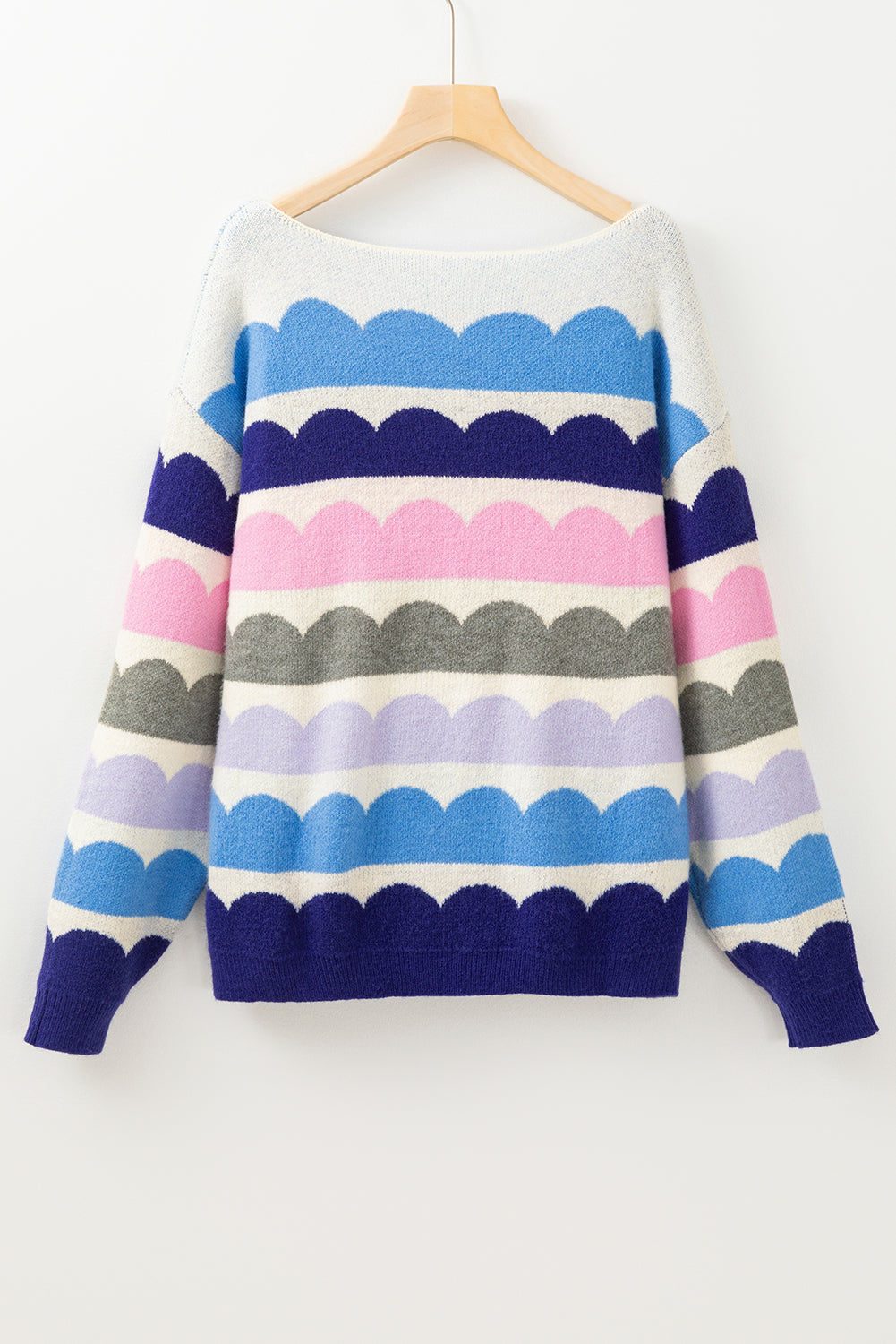 Yellow Wave Striped Balloon Sleeve Drop Shoulder Sweater-Sweaters-[Adult]-[Female]-2022 Online Blue Zone Planet