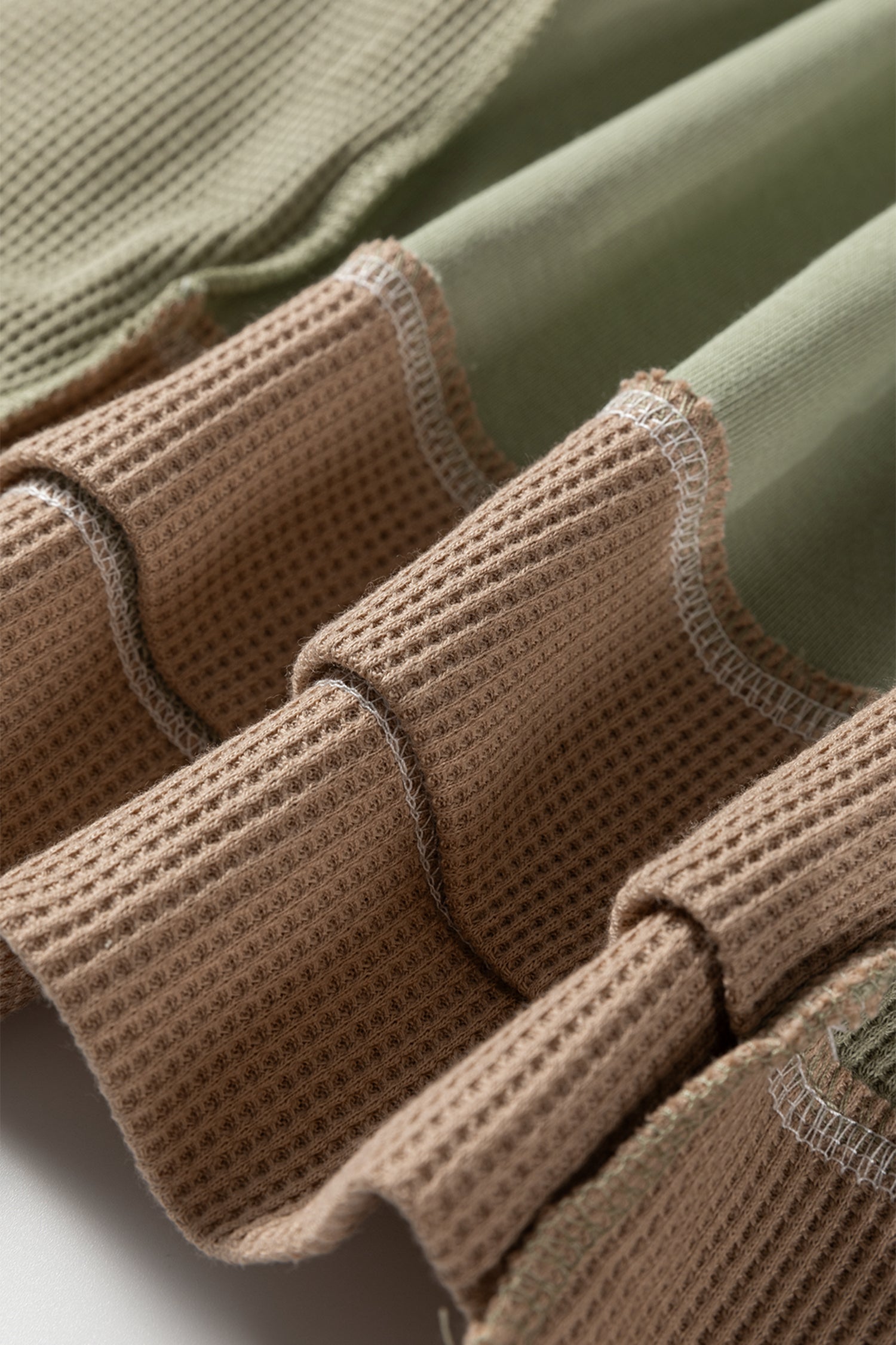 Smoke Green Color Block Mix Texture Waffle Patchwork Oversize Sweatshirt-Tops/Sweatshirts & Hoodies-[Adult]-[Female]-2022 Online Blue Zone Planet