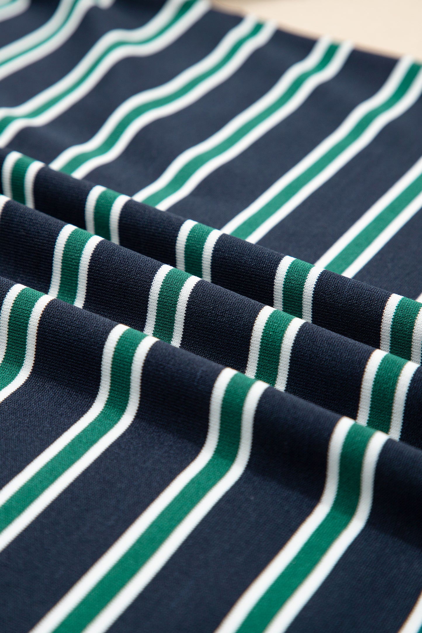 Green Stripe Ribbed Color Block Patchwork Crew Neck Patch Pocket Long Sleeve Top-Tops/Long Sleeve Tops-[Adult]-[Female]-2022 Online Blue Zone Planet