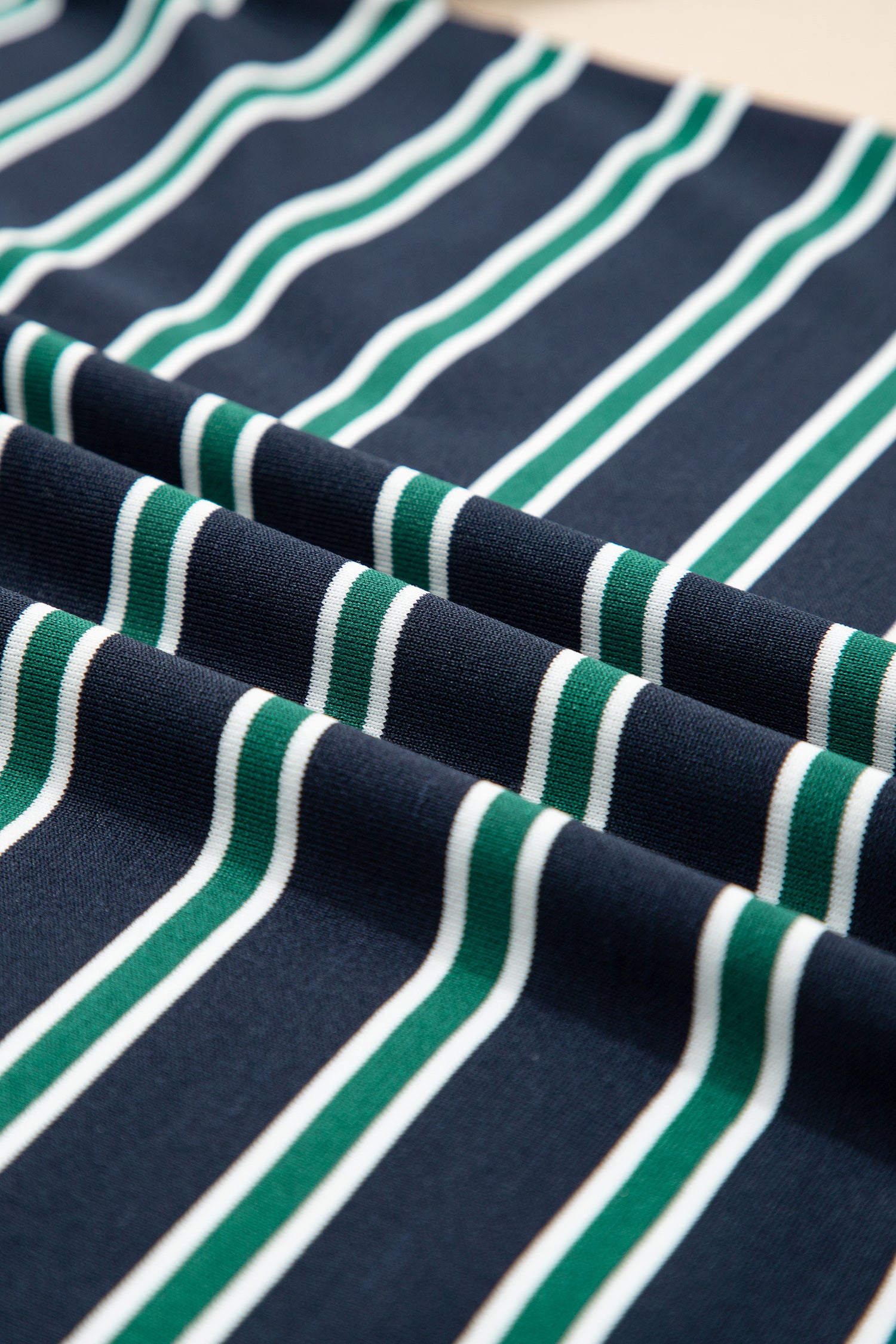 Green Stripe Ribbed Color Block Patchwork Crew Neck Patch Pocket Long Sleeve Top-Tops/Long Sleeve Tops-[Adult]-[Female]-2022 Online Blue Zone Planet
