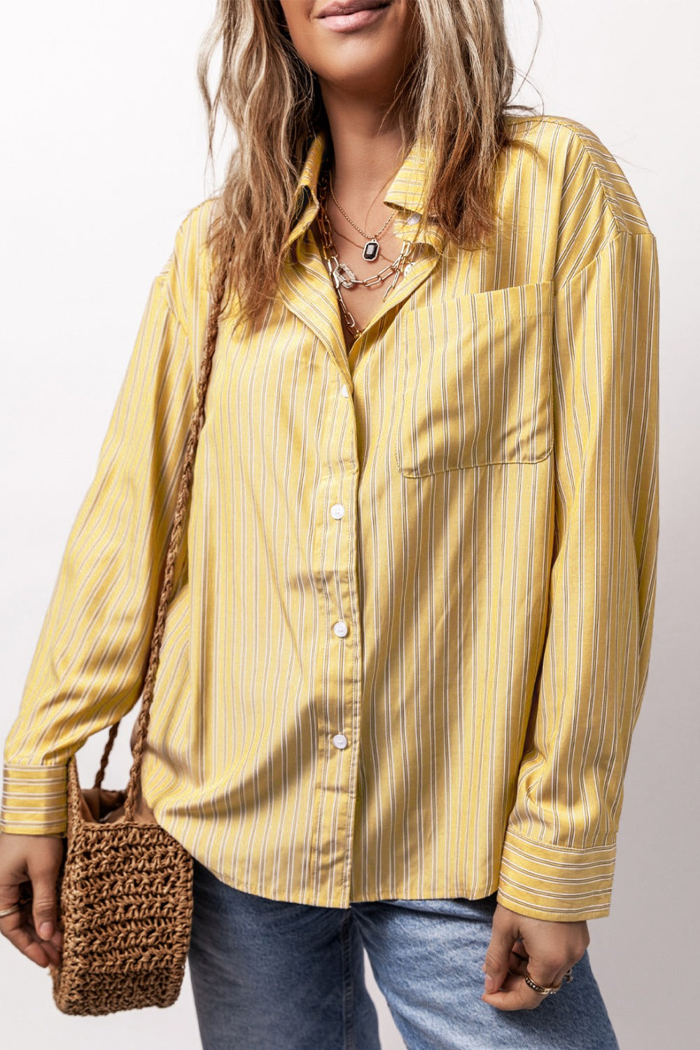 Striped Button Up Long Sleeve Shirt-TOPS / DRESSES-[Adult]-[Female]-2022 Online Blue Zone Planet