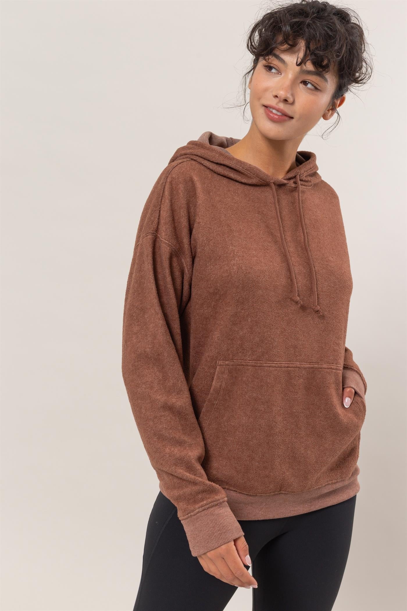 HYFVE Brushed Long Sleeve Hoodie with Kangaroo Pocket-TOPS / DRESSES-[Adult]-[Female]-2022 Online Blue Zone Planet