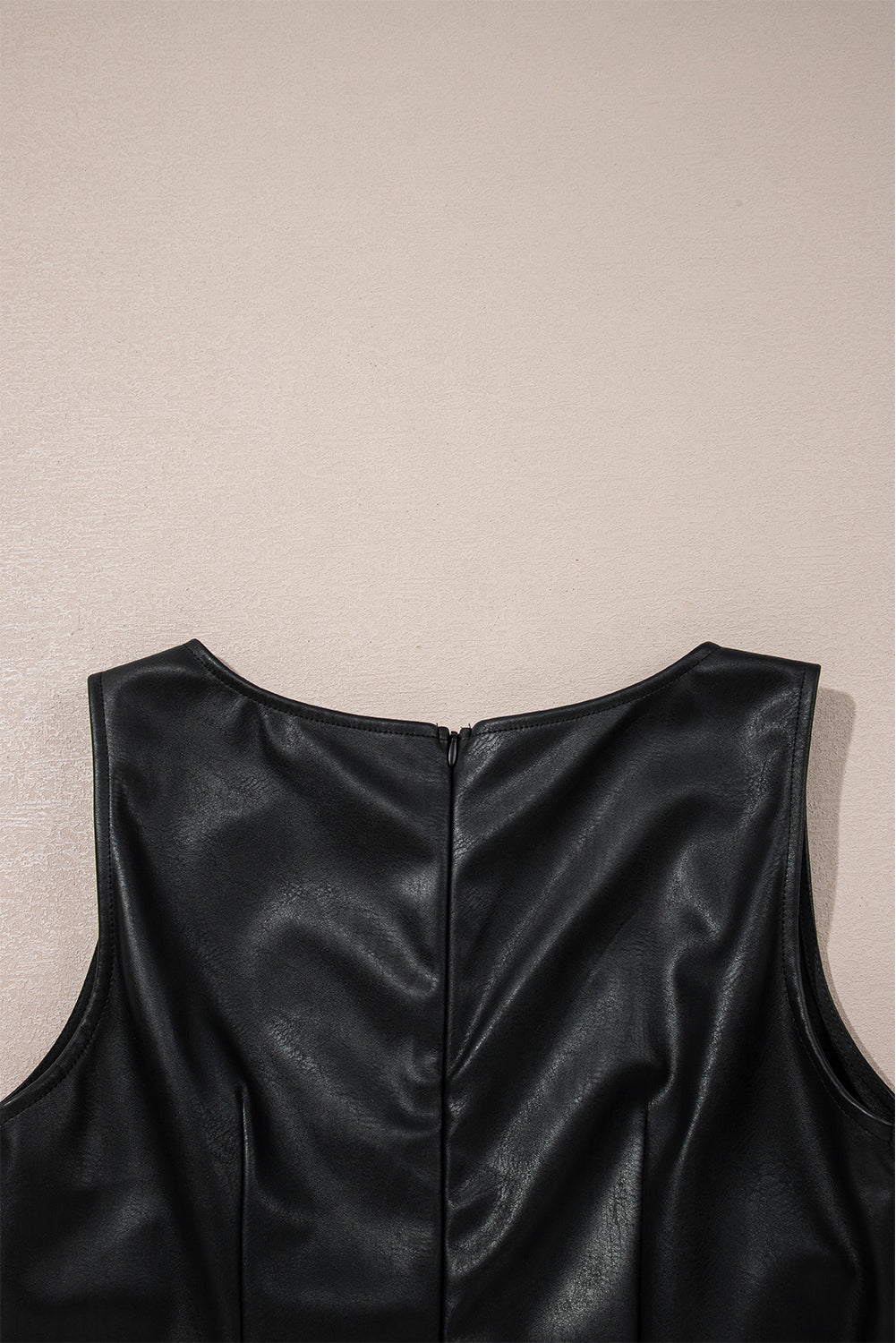 Black Vegan Leather Sleeveless Mini Dress-TOPS / DRESSES-[Adult]-[Female]-2022 Online Blue Zone Planet